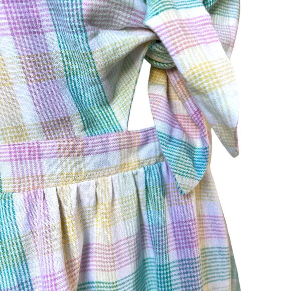 NEW Babydoll Linen Dress Large Pastel Plaid Smock Coquette Prairie Cottage READ - Picture 4 of 16